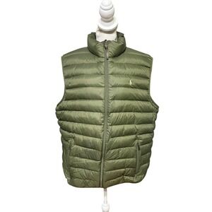 Polo Ralph Lauren Mens Down Puffer Vest Olive Green Tall 2XLT Full Zip Quilted